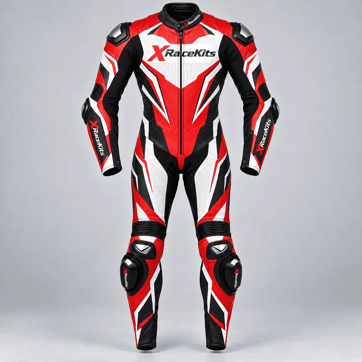 XRaceKits Red White Black Motorcycle Racing Leather Suit