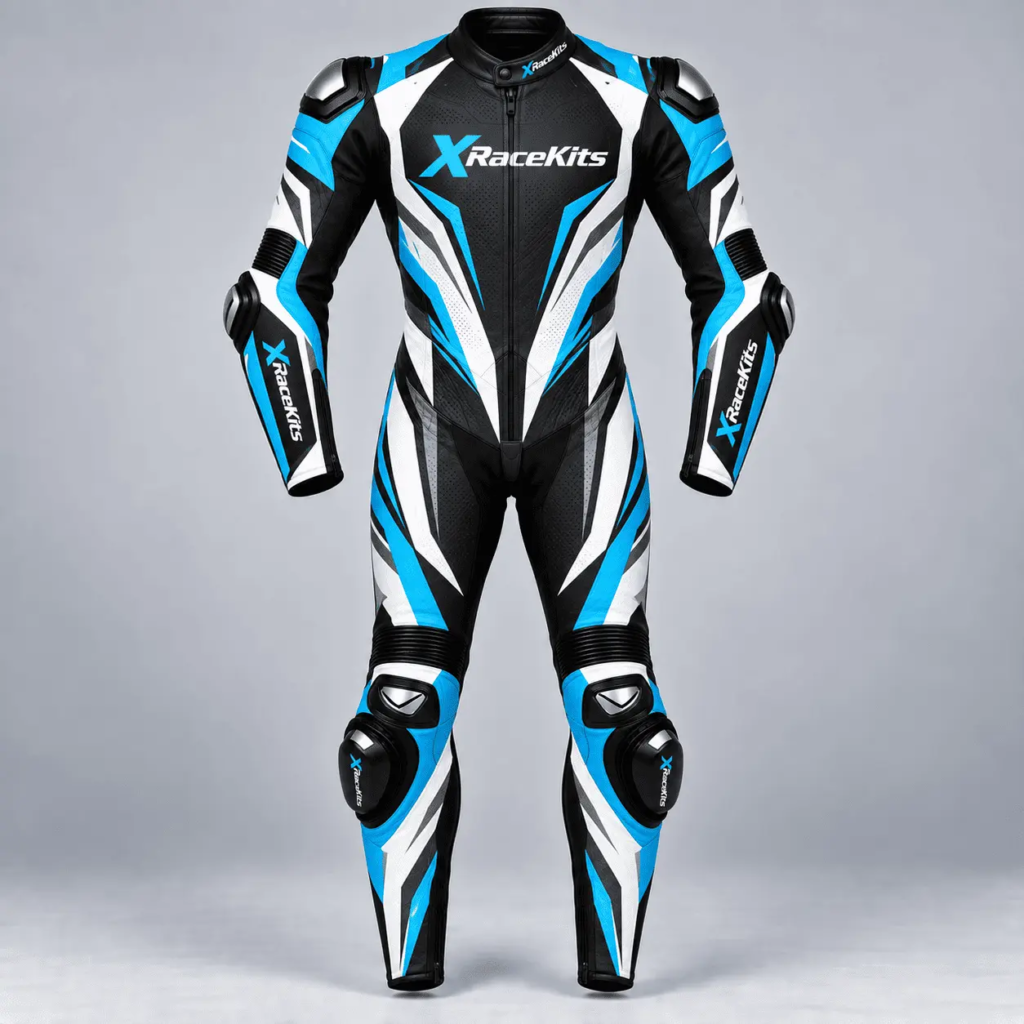 XRaceKits Black Blue White Motorcycle Racing Leather Suit