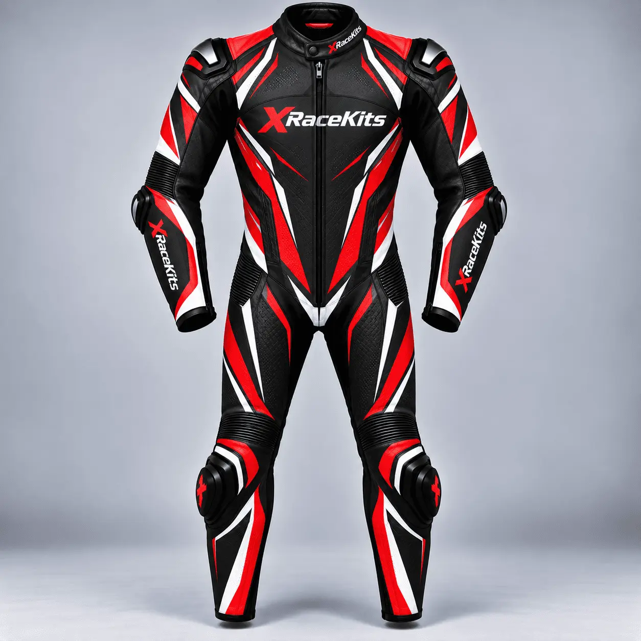 XRaceKits Black Red White Motorcycle Racing Leather Suit