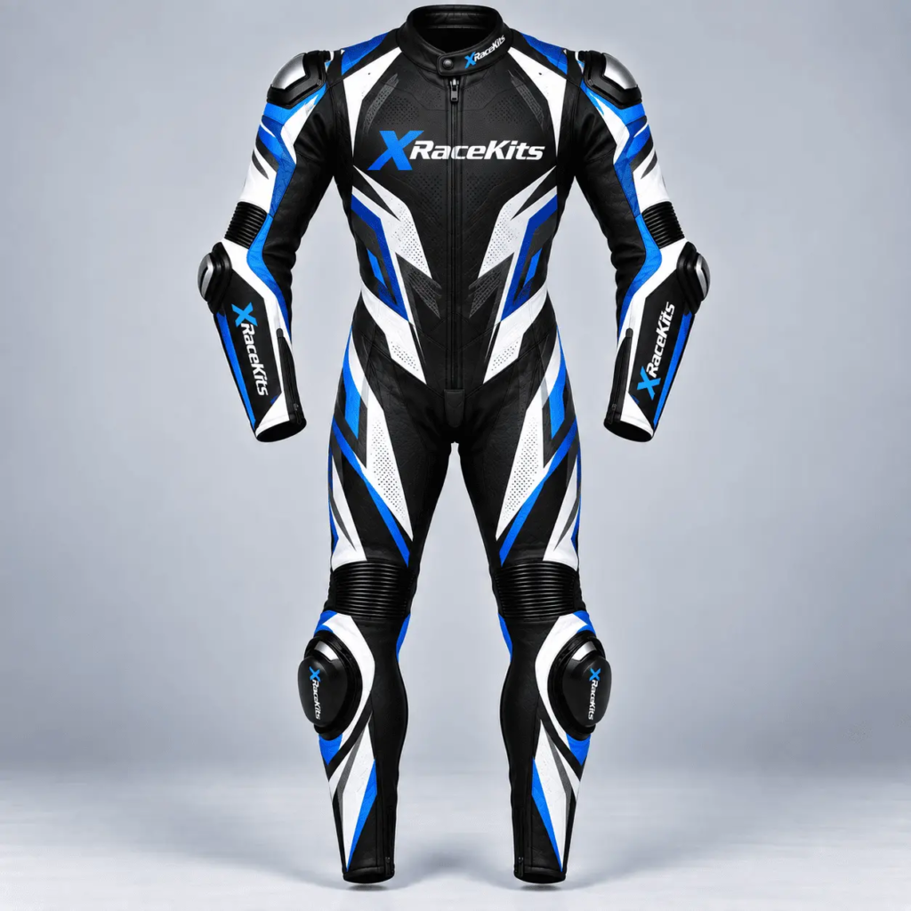 XRaceKits Black Blue White Motorcycle Racing Leather Suit