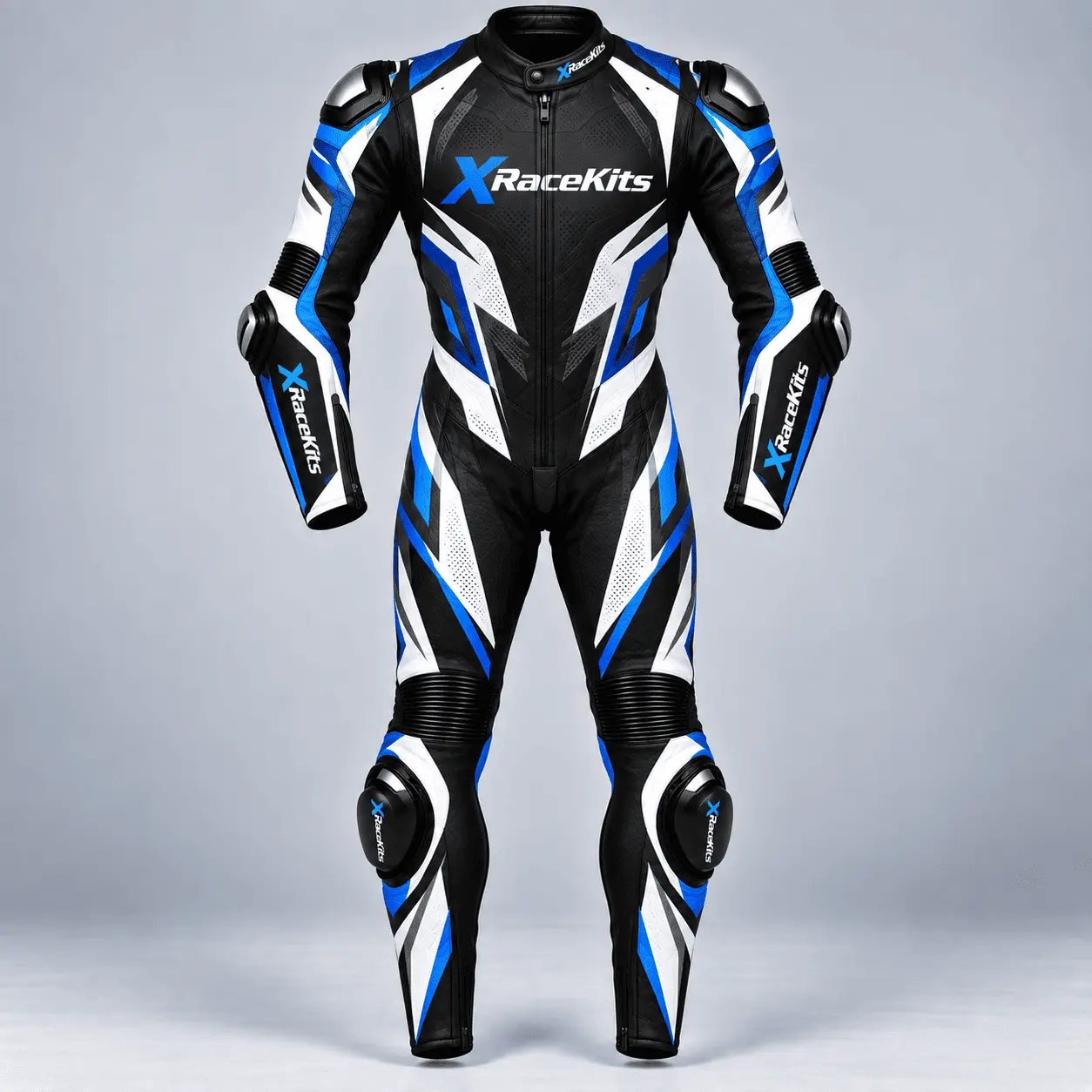 XRaceKits Black Blue White Motorcycle Racing Leather Suit