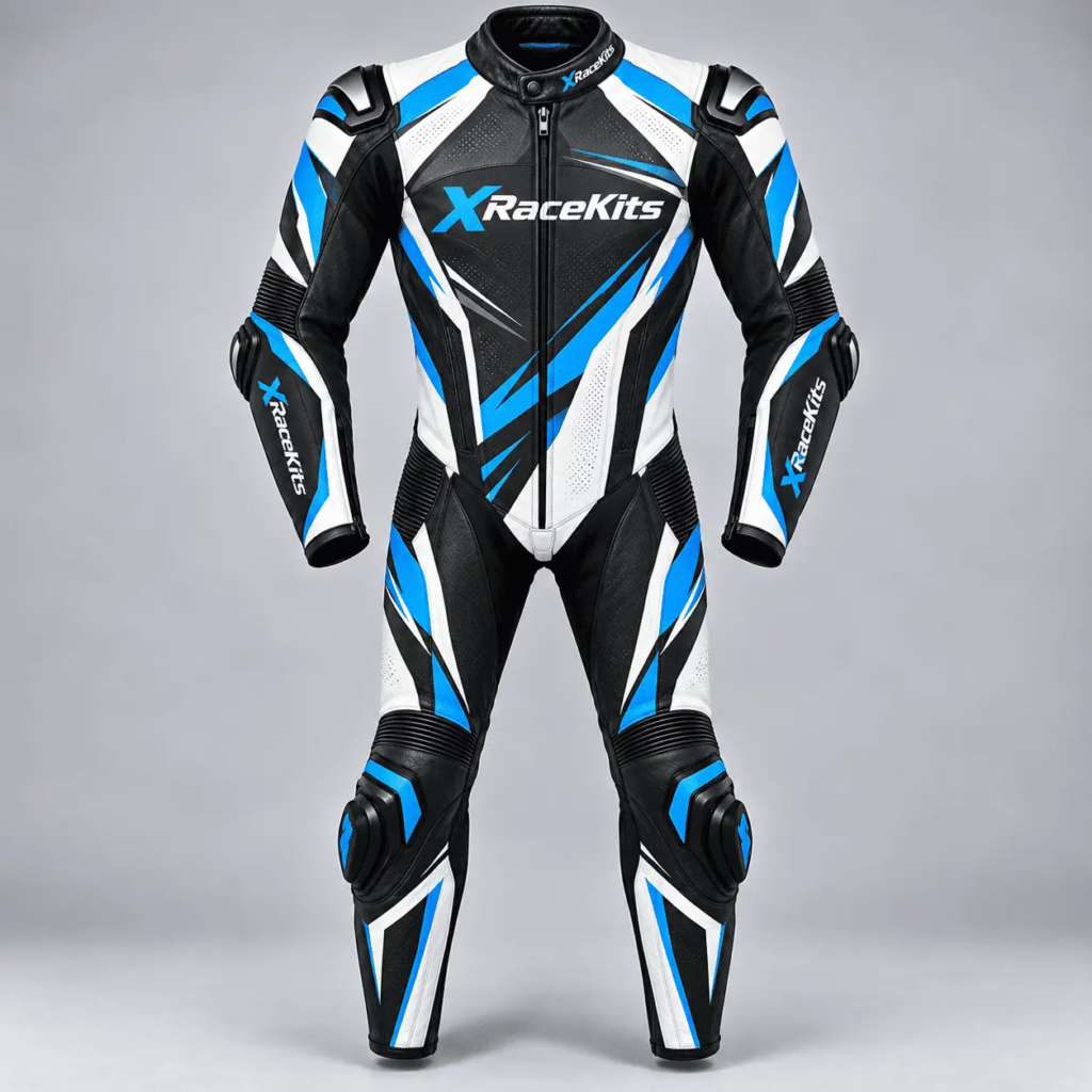 XRaceKits Black Blue White Motorcycle Racing Leather Suit