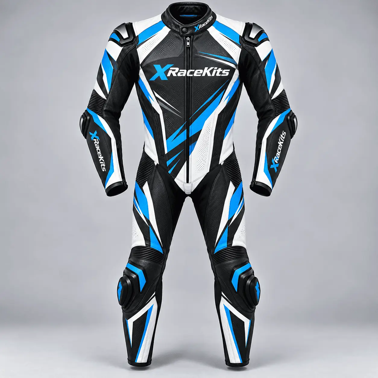XRaceKits Black Blue White Motorcycle Racing Leather Suit