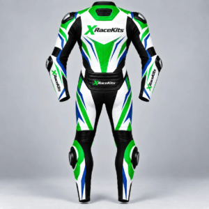 XRaceKits White Green Blue Motorcycle Racing Leather Suit