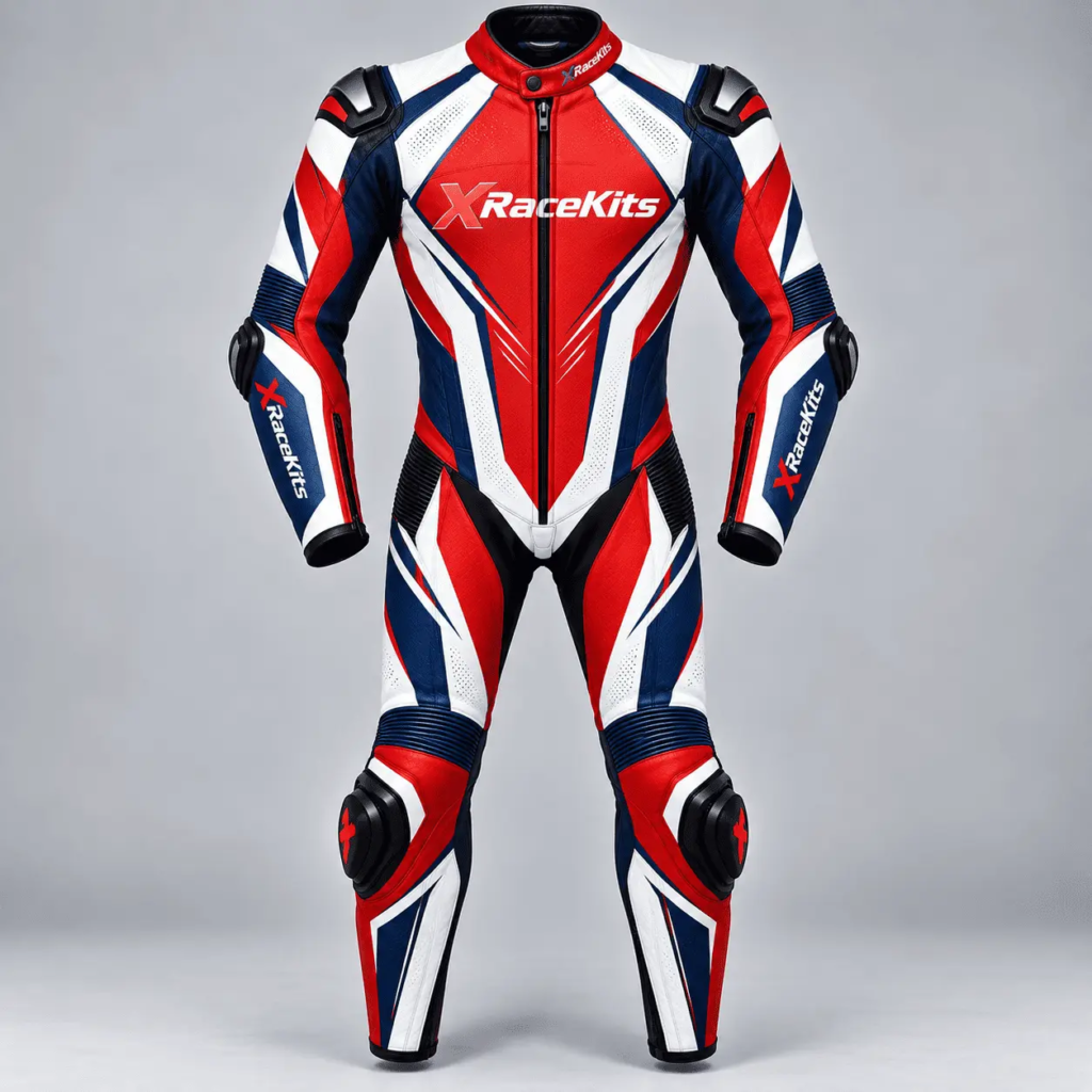 XRaceKits Red White Navy Motorcycle Racing Leather Suit