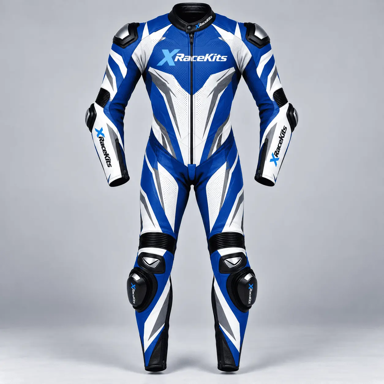 XRaceKits Blue White Motorcycle Racing Leather Suit