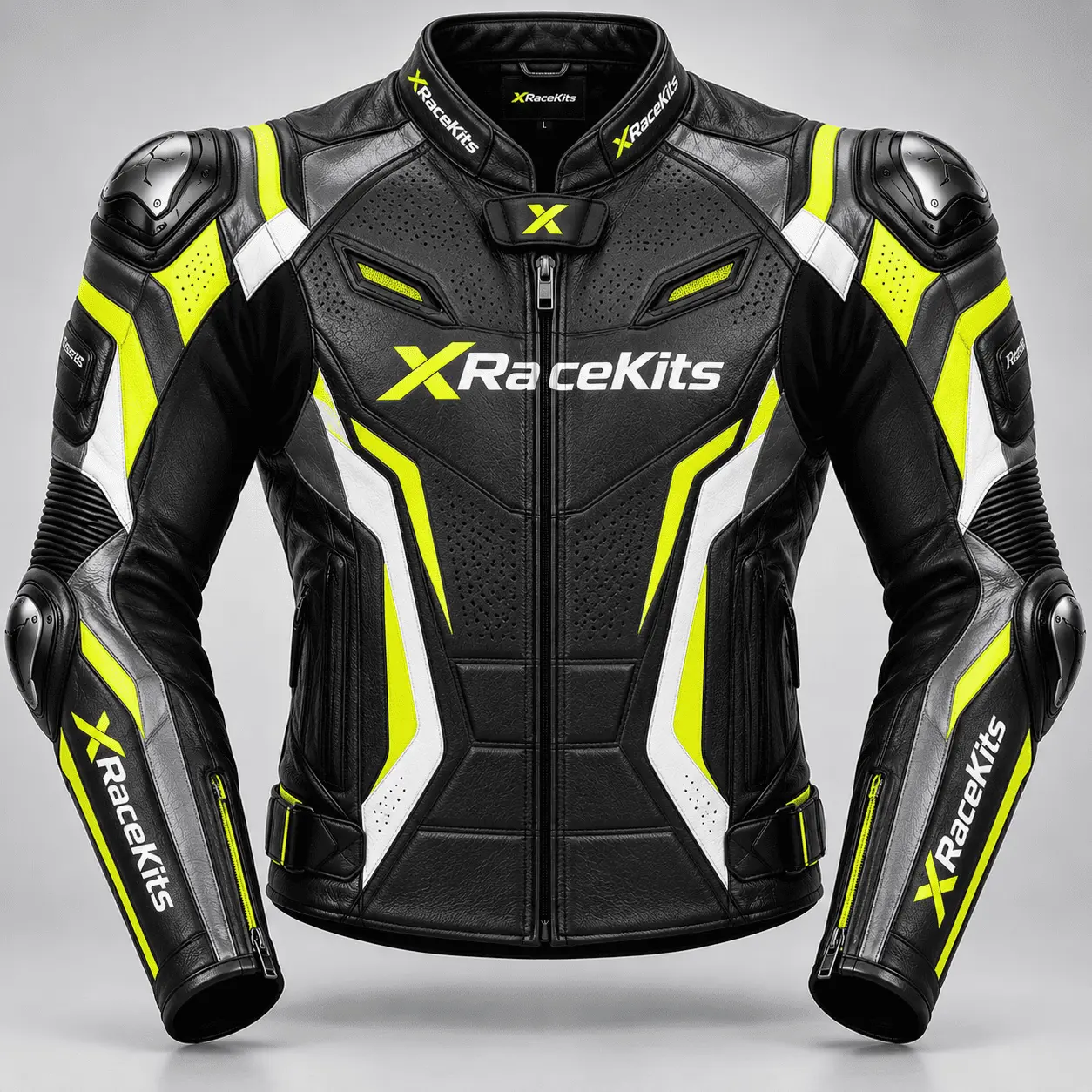XRaceKits Black & Neon Yellow Motorcycle Racing Leather Jacket