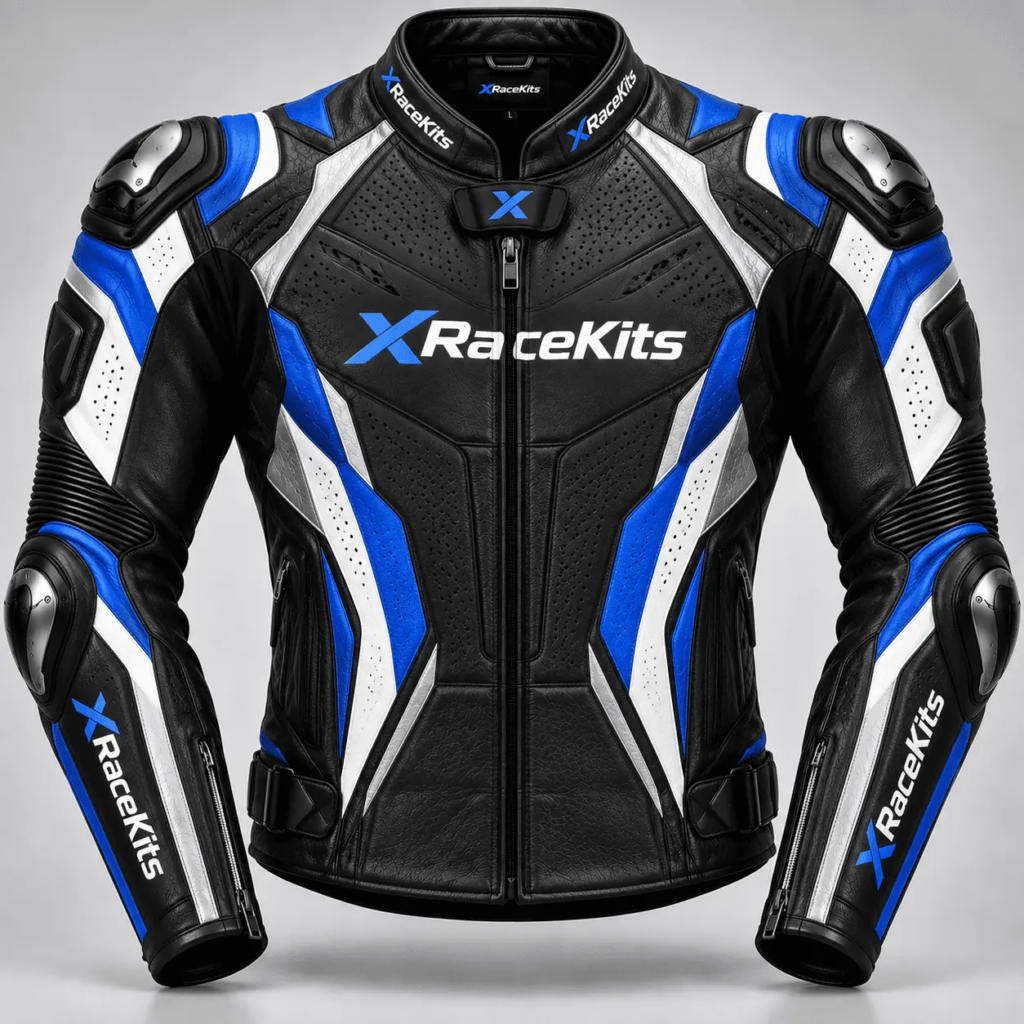 XRaceKits Black & Blue Racing Leather Motorcycle Jacket