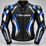 XRaceKits Black & Blue Racing Leather Motorcycle Jacket