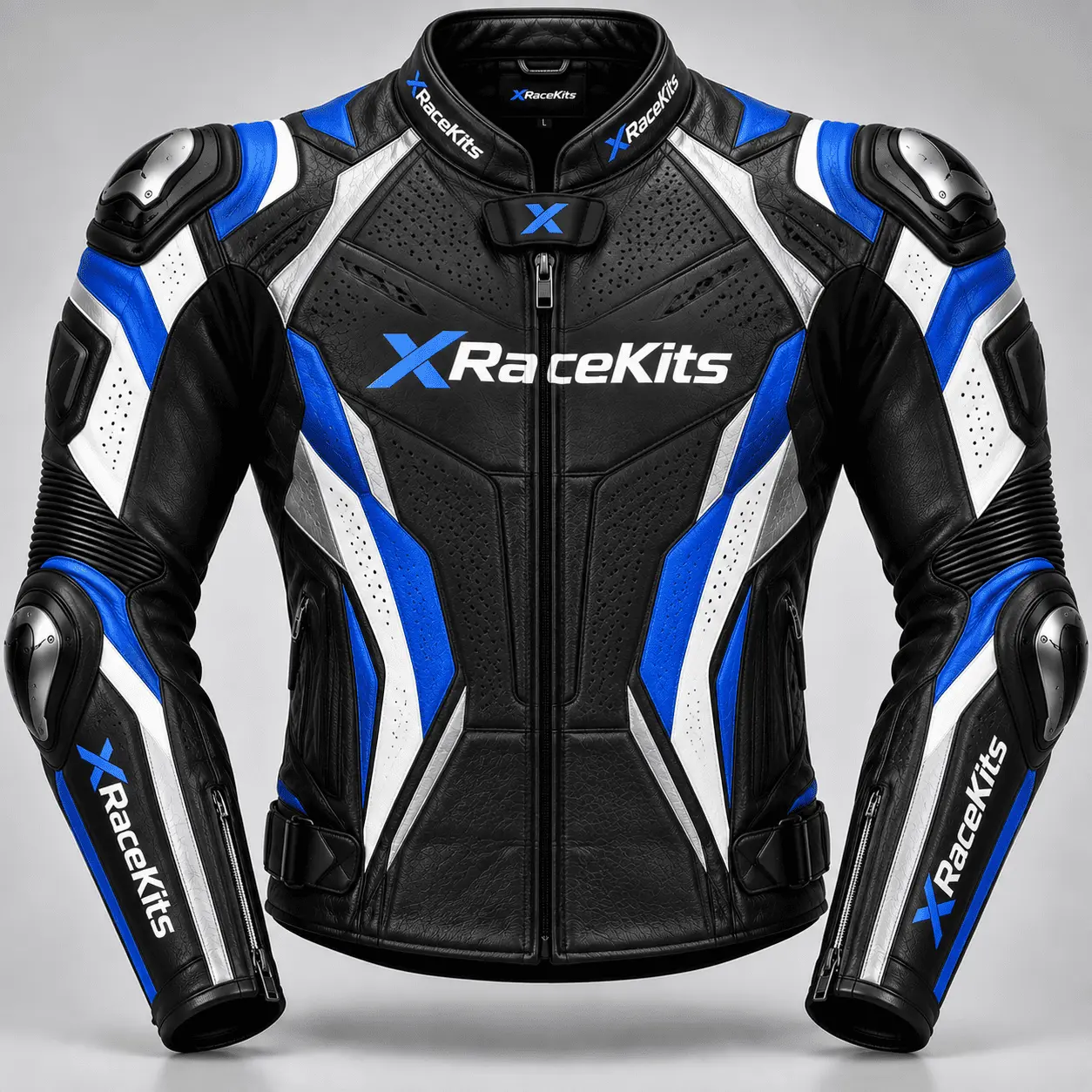 XRaceKits Black & Blue Racing Leather Motorcycle Jacket