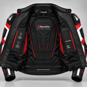 XRaceKits Black, Red & White Racing Leather Motorcycle Jacket