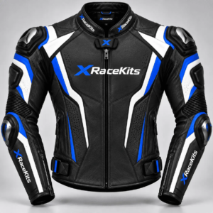 XRaceKits Black & Blue Racing Leather Motorcycle Jacket