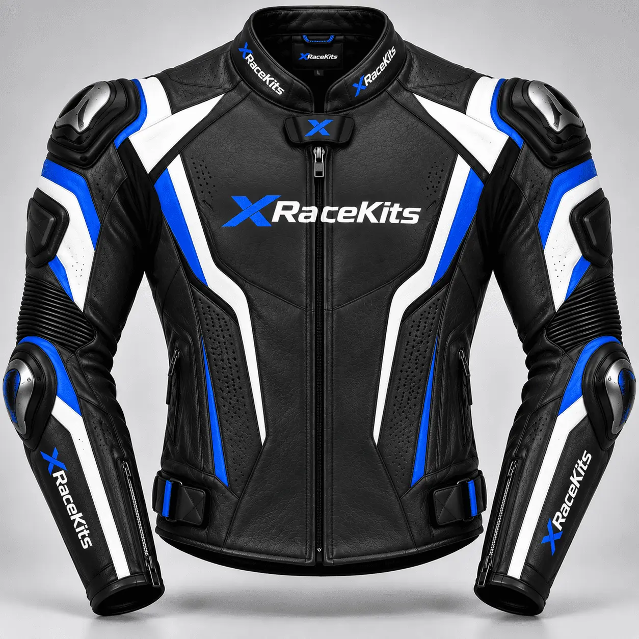 XRaceKits Black & Blue Racing Leather Motorcycle Jacket