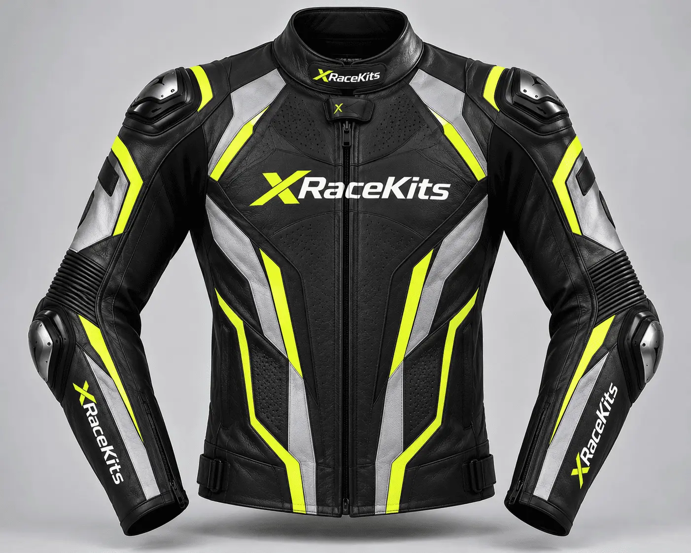 XRaceKits Black Yellow Silver Motorcycle Racing Leather Jacket