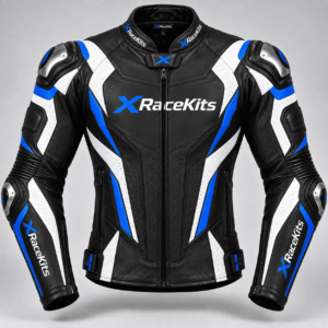 XRaceKits Black Blue White Motorcycle Racing Leather Jacket
