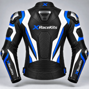 XRaceKits Black Blue White Motorcycle Racing Leather Jacket