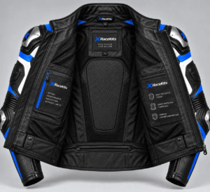 XRaceKits Black Blue White Motorcycle Racing Leather Jacket