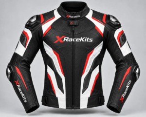 XRaceKits Black Red White Racing Motorcycle Leather Jacket