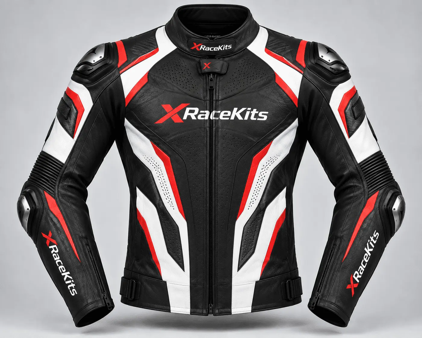 XRaceKits Black Red White Racing Motorcycle Leather Jacket