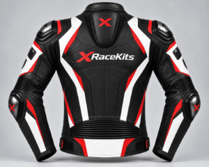 XRaceKits Black Red White Racing Motorcycle Leather Jacket