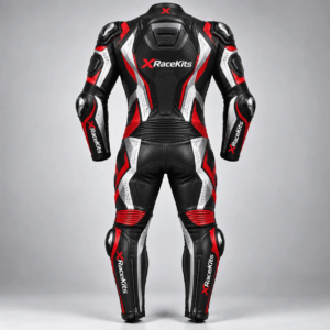 XRaceKits Black Red White Pro Motorcycle Racing Leather Suit
