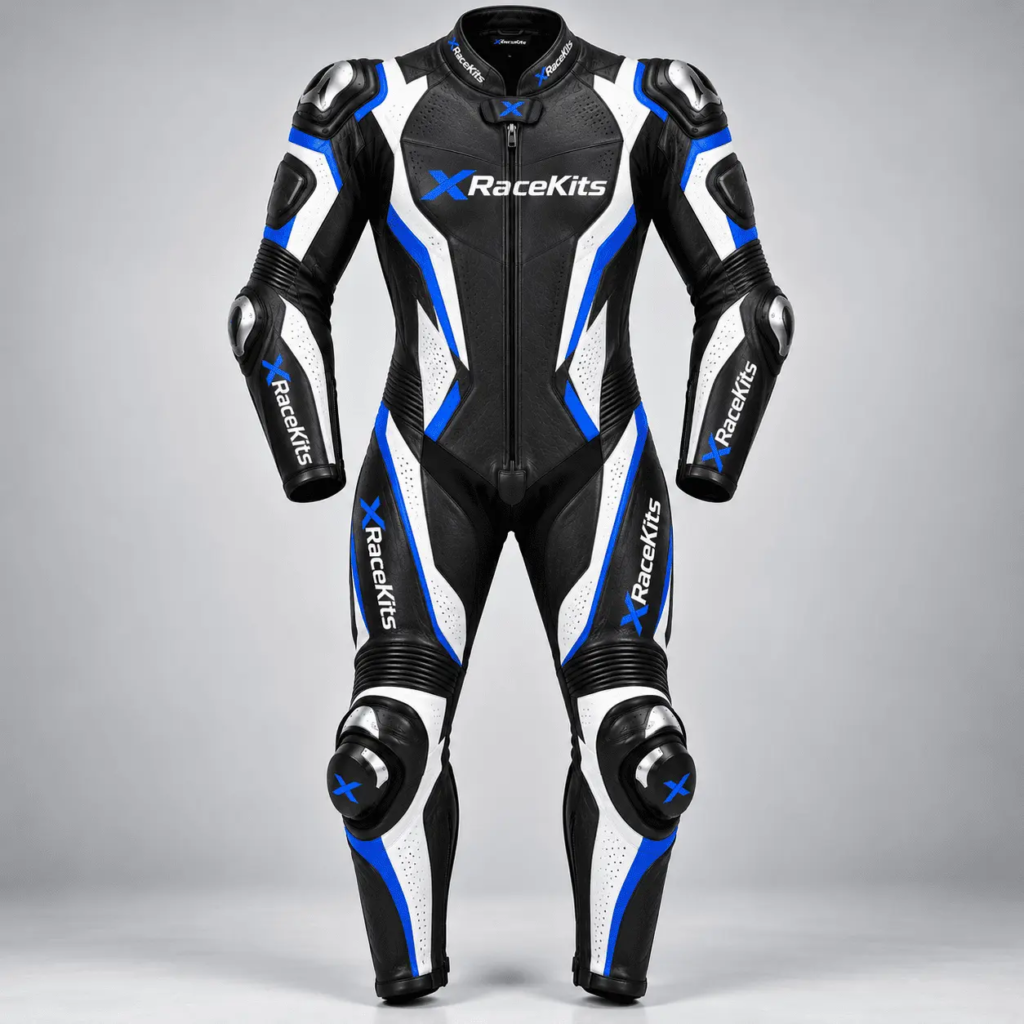 XRaceKits Black Blue White Motorcycle Racing Leather Suit