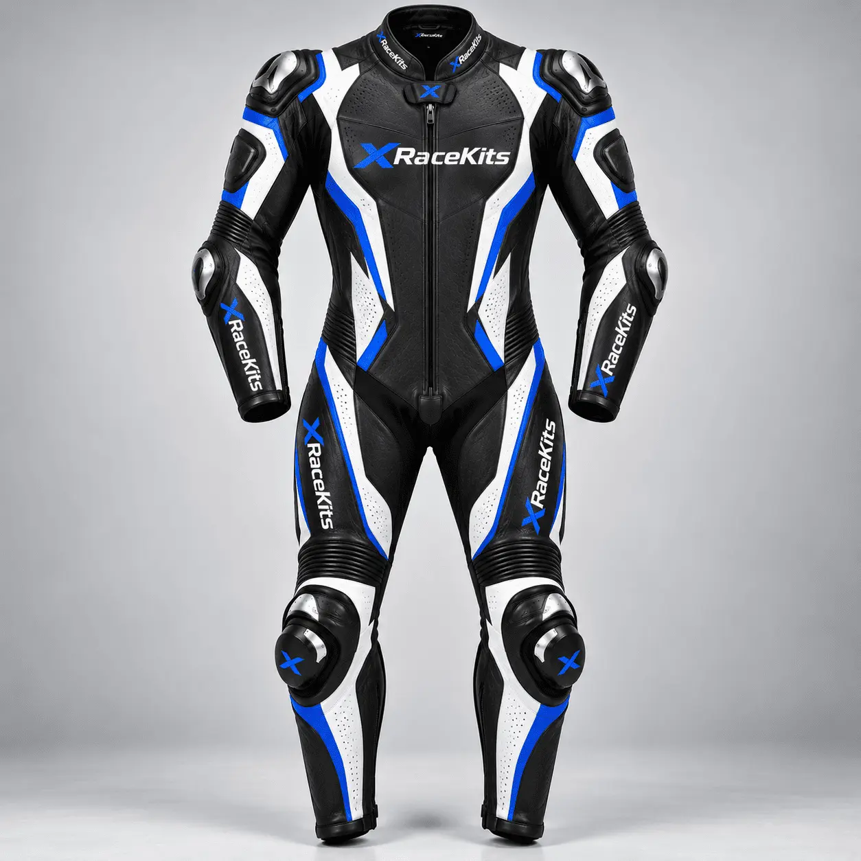 XRaceKits Black Blue White Motorcycle Racing Leather Suit