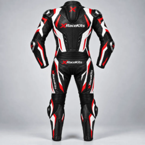 XRaceKits Black Red White Pro Motorcycle Racing Leather Suit