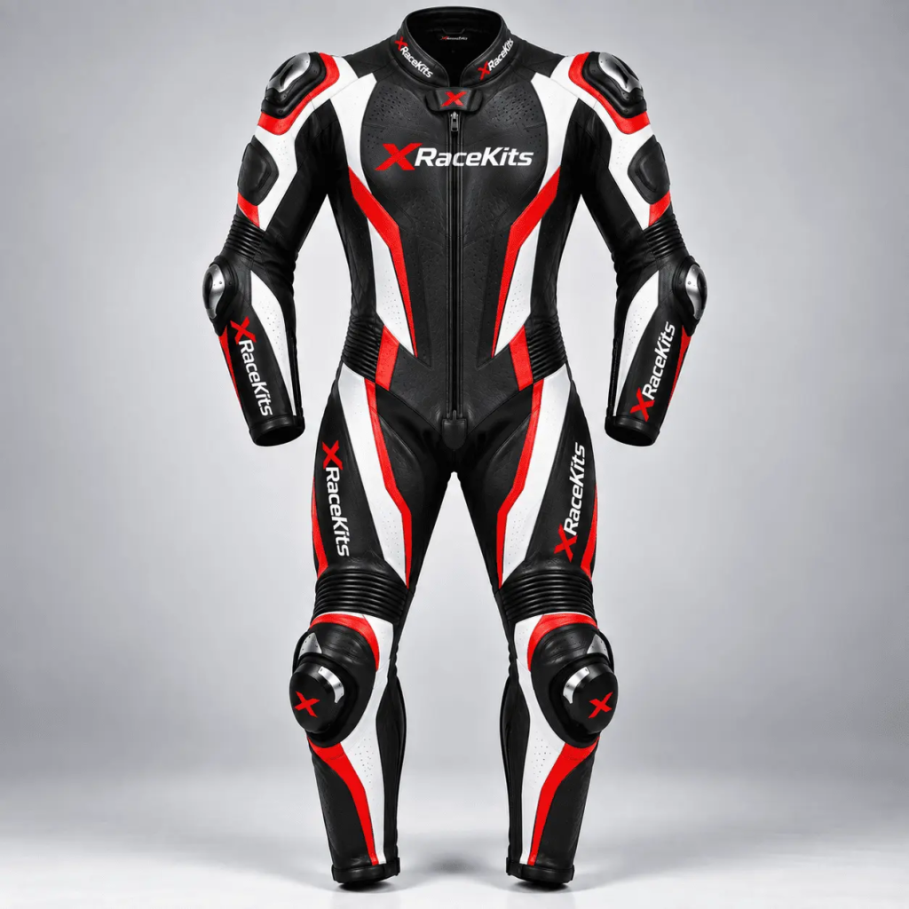 XRaceKits Black Red White Motorcycle Racing Leather Suit