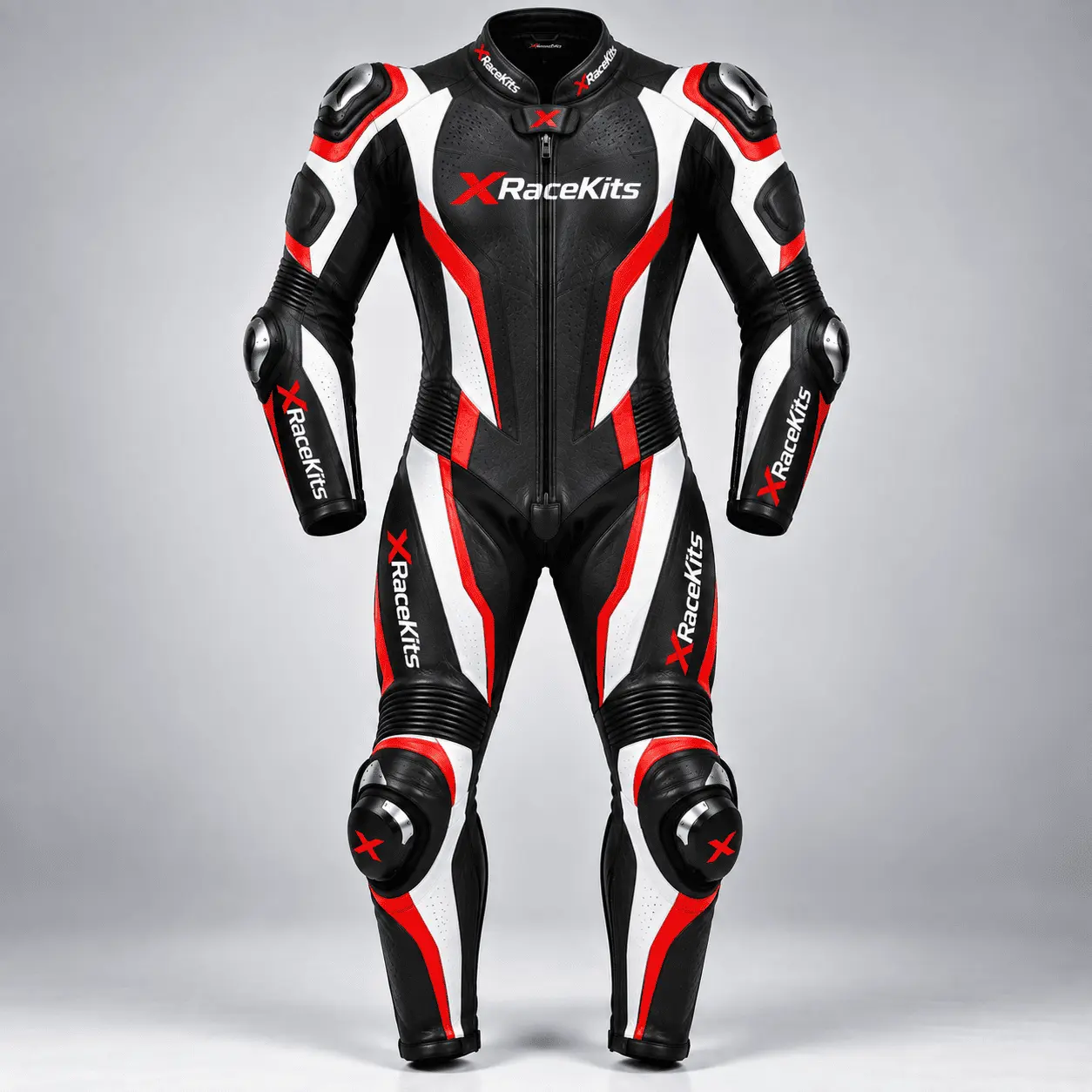 XRaceKits Black Red White Motorcycle Racing Leather Suit