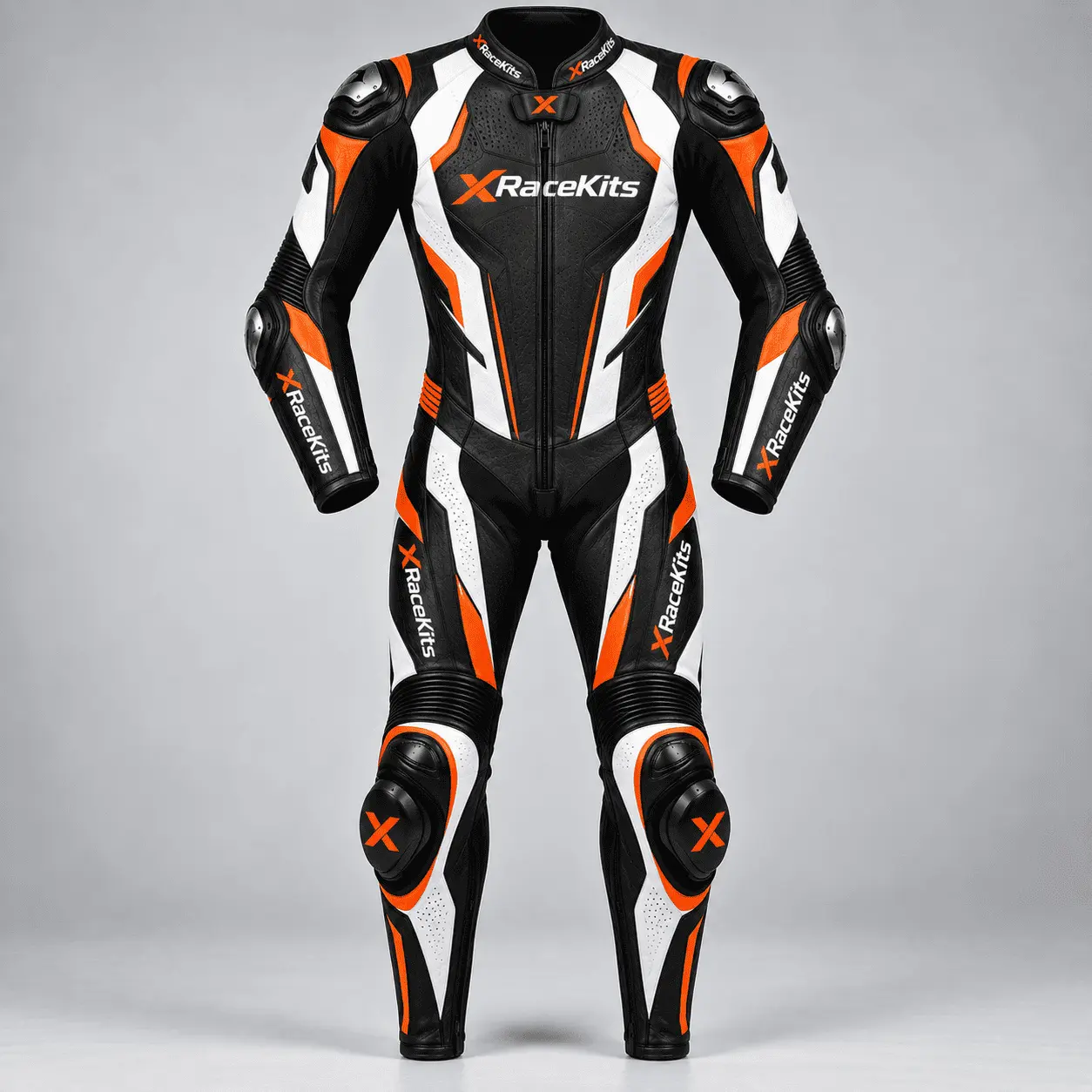XRaceKits Black Orange White Motorcycle Racing Leather Suit
