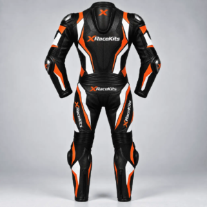 XRaceKits Black Orange White Motorcycle Racing Leather Suit