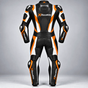 XRaceKits Black Orange White Motorcycle Racing Leather Suit