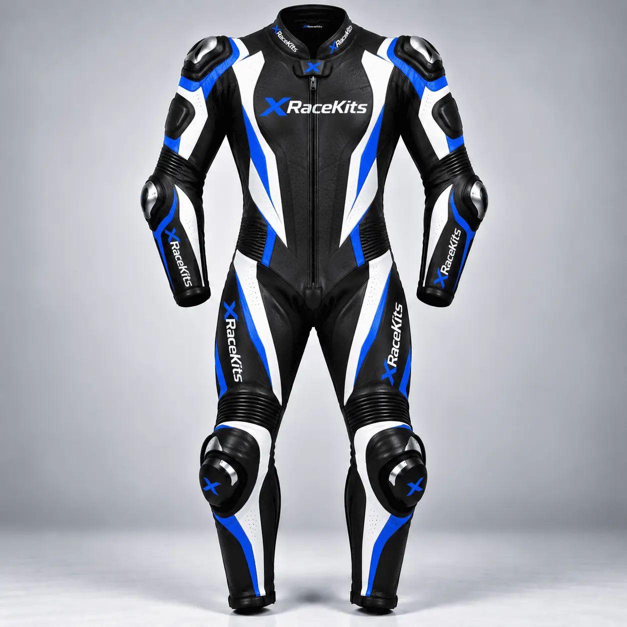 XRaceKits Black Blue White Motorcycle Racing Leather Suit